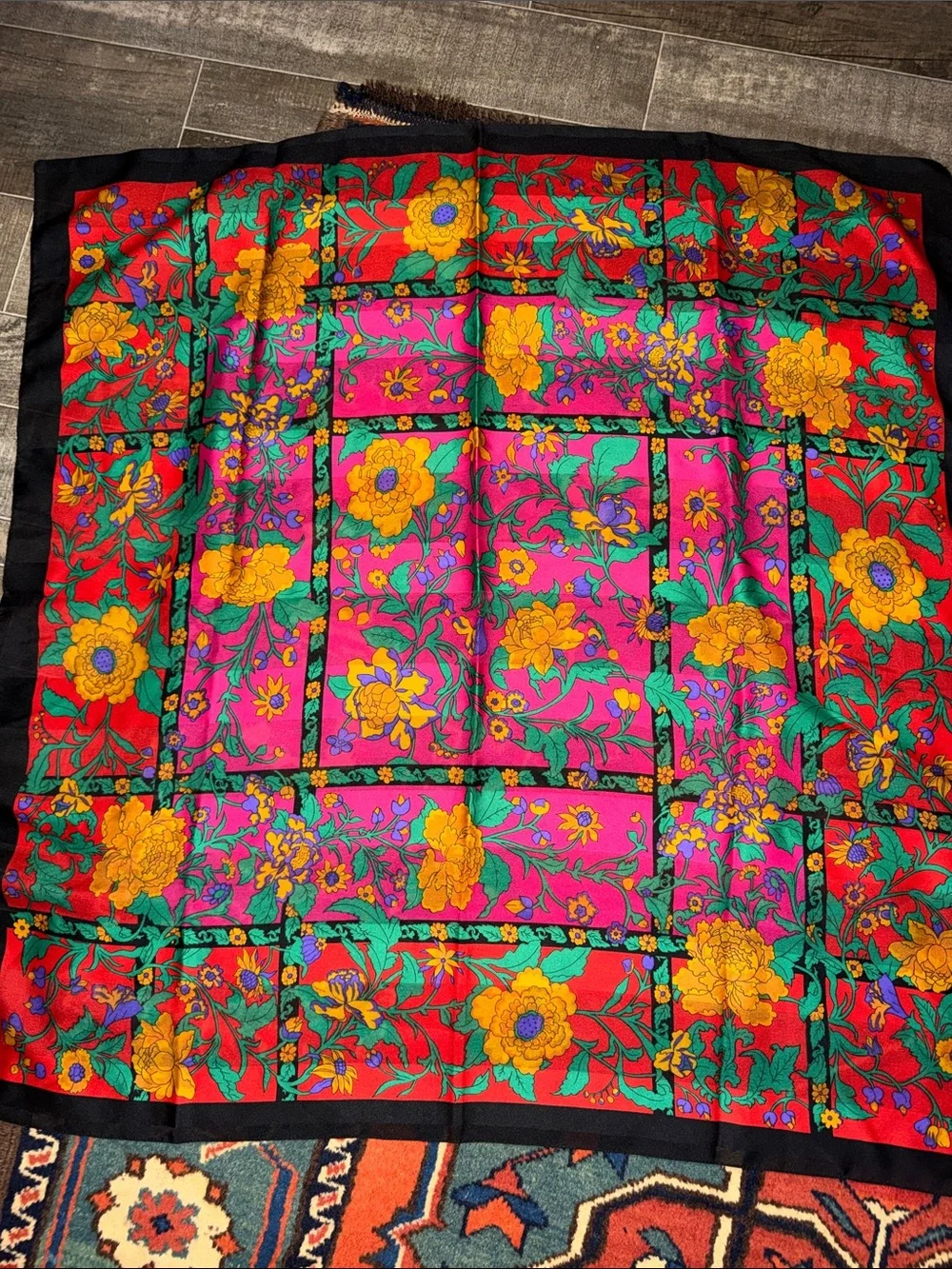Vintage Italian Berkshire Silk Scarf Vibrant Floral Jewel Tones Large Square